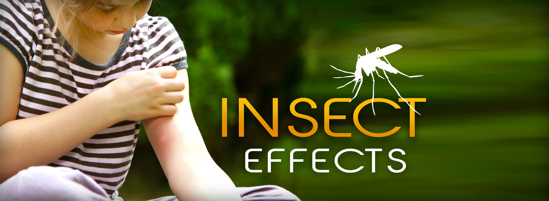 Child with inset bite and title Insect Effects with a silhouette of a mosiquito